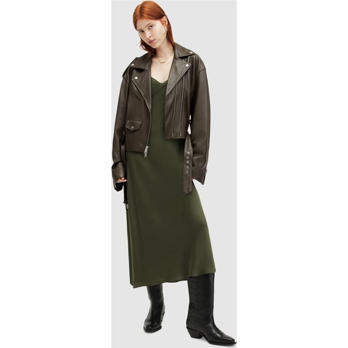 AllSaints Dayle Biker Army Green Taglia: L | Giacche di pelle Outlet | Donna | Verde
