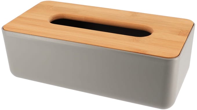 Tendance Tissuebox/tissuedoos - grijs - bamboe hout - 26 x 14 x 7 cm - universeel