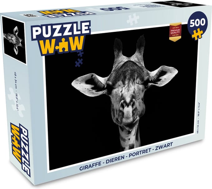 Puzzel Giraffe - Dieren - Portret - Zwart - Legpuzzel - Puzzel 500 stukjes