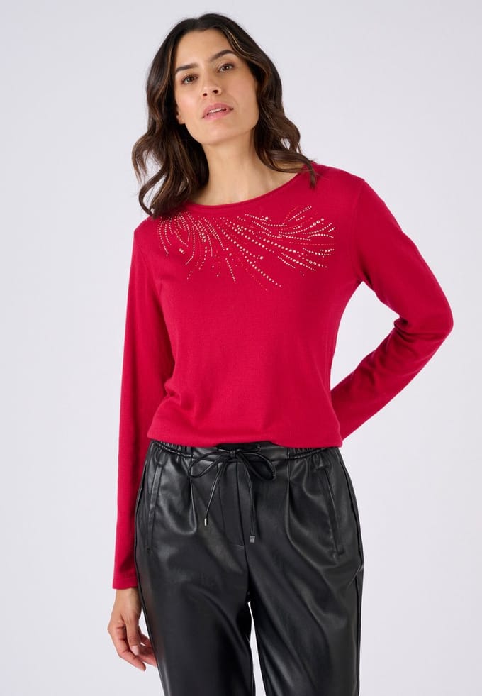 Damart - Fijn gebreide trui met studs - Dames - Rood - M