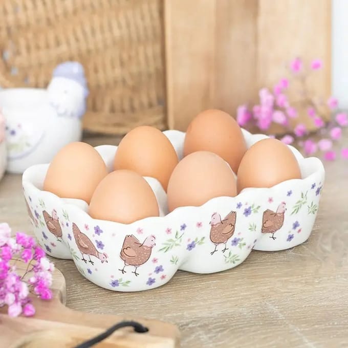 Bloemige Kip Eierhouder - Eieropslag - Eitjes - Kip - Hen - Eieren Bewaren - Ei - Kippig