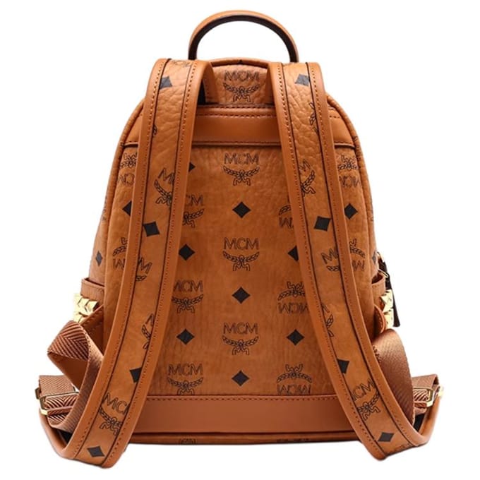 MCM Stark Sac à dos en toile et cuir à imprimé monogramme classique, double face, clouté, unisexe, couleur Marron Cognac MMKAAVE10CO001 Basic Set (Bag+Dust Bag)