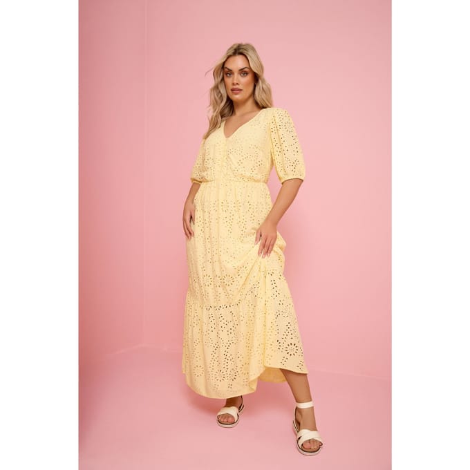 Yours Gele Gelaagde Maxijurk Met Broderie Anglaise Size 42