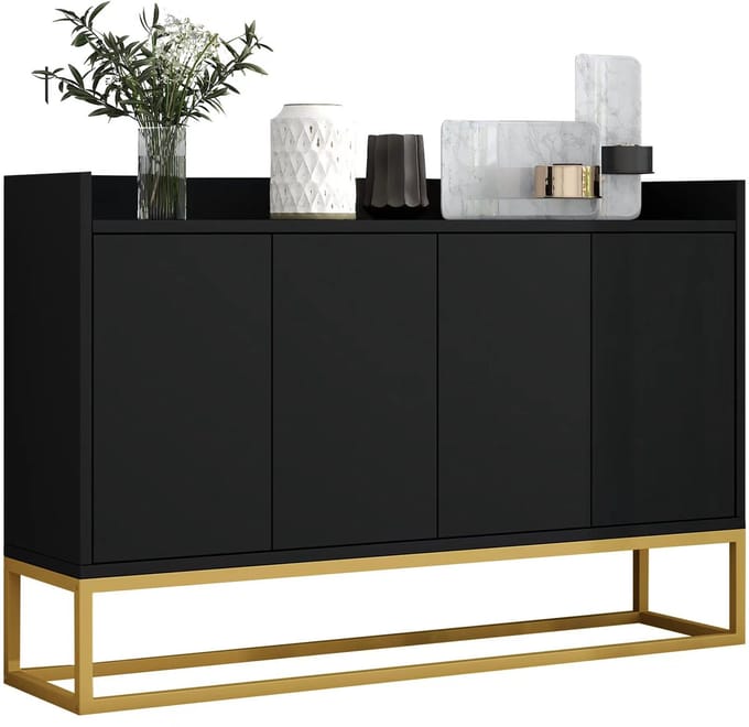 Dressoir - Minimalistisch en Greeploos - 4 Deuren voor Woonkamer - Zwart