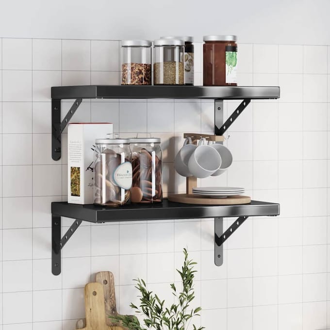 vidaXL - Wandschappen - 2 - st - 50x30 - cm - roestvrijstaal - zwart