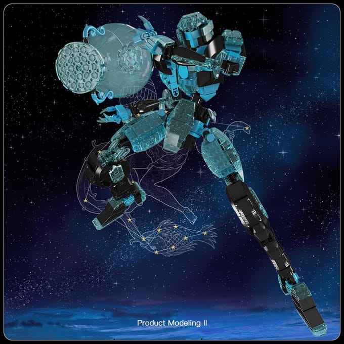 Mold King Technologie Constellatie Waterman STEM Combat Robot Bouwsteen Creatief Kristal Beweegbaar Combat Element Universe Mech Speelgoed blauw