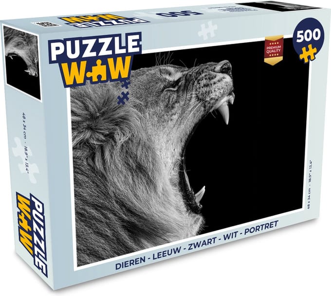 Puzzel Dieren - Leeuw - Zwart - Wit - Portret - Legpuzzel - Puzzel 500 stukjes