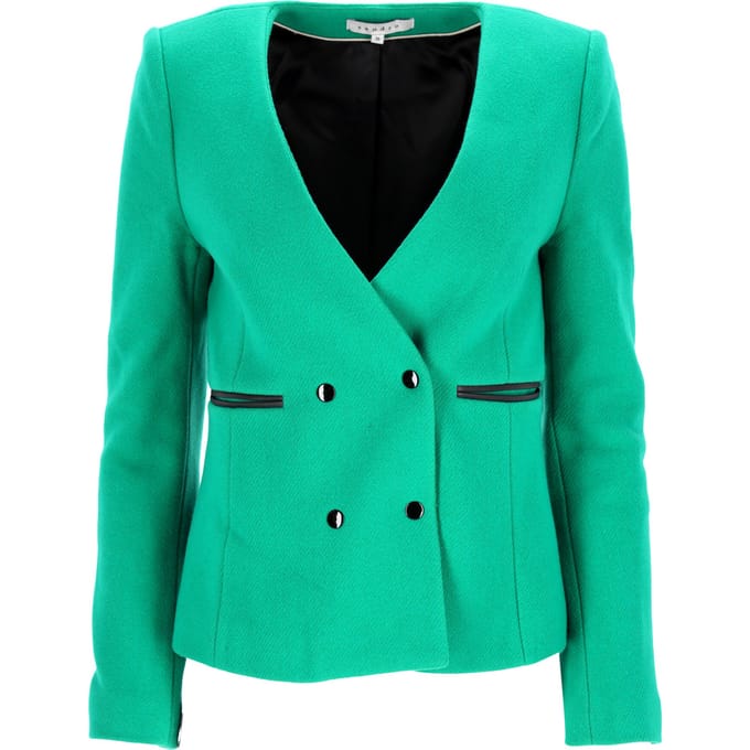 Dubbelknoops blazer met zakken van Sandro Paris in groene wol.