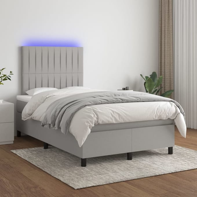 vidaXL - Boxspring - met - matras - en - LED - stof - lichtgrijs - 120x200 - cm