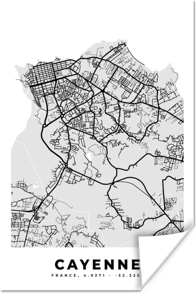 Poster Plattegrond - Cayenne - Stadskaart - Kaart - Frankrijk - 20x30 cm