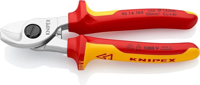 Knipex Cable cutter chrome-plated, insulated with multi-component grips, VDE-tested 165 mm (self-service card/blister) 95 16 165 SB