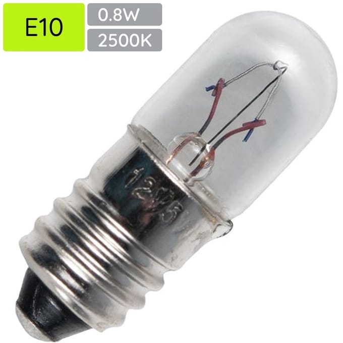 Signaallamp E10 8V 0.8W - 100 mAh - Per stuk - T10 Gloeilamp Ø10mm - 28mm - 2500K - Dimbaar