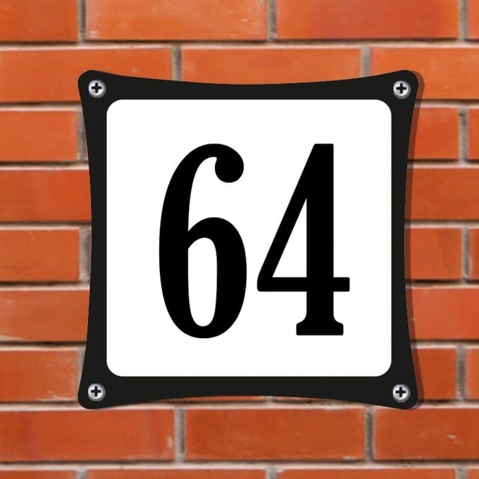 Decoporta Huisnummerbord Emaille-Look - Nummer 64 - Standaard - 10 x 10 cm | incl. schroeven