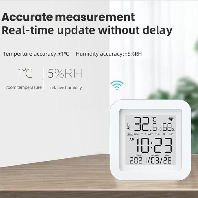 Tuya WiFi LCD-scherm USB-voedingen Intelligente sensoren Fahrenheit / Celsius-schakelaar wit
