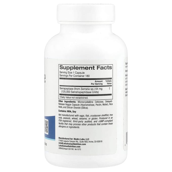 Serrapeptase, Proteolytisch Enzym, 120.000 SpU, 180 Veggie Capsules