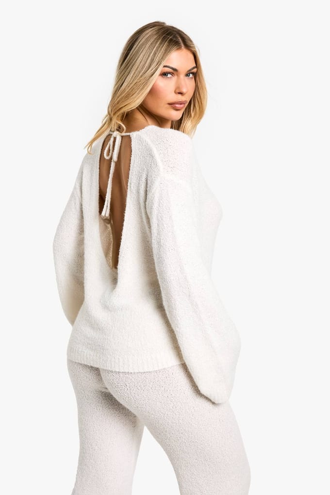 boohoo Dames Open Rug Boucle Trui | Cream | Maat: Medium
