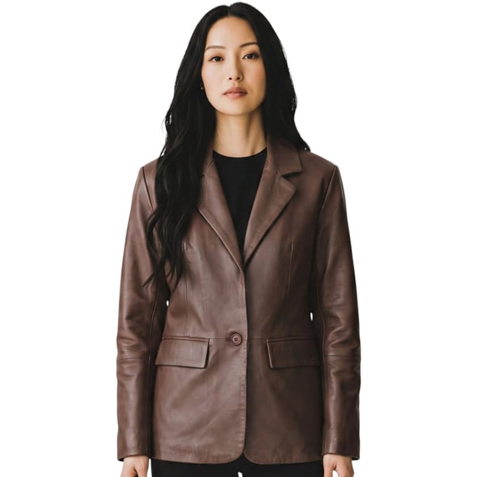 Dames Conker Brown Italiaanse leren blazerjas - Chongqing