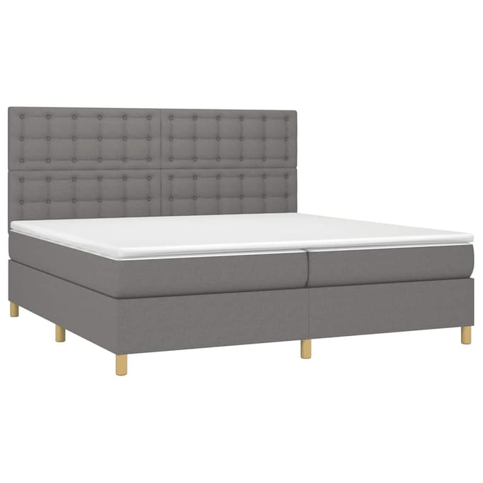 vidaXL - Boxspring - met - matras - en - LED - stof - donkergrijs - 200x200 - cm