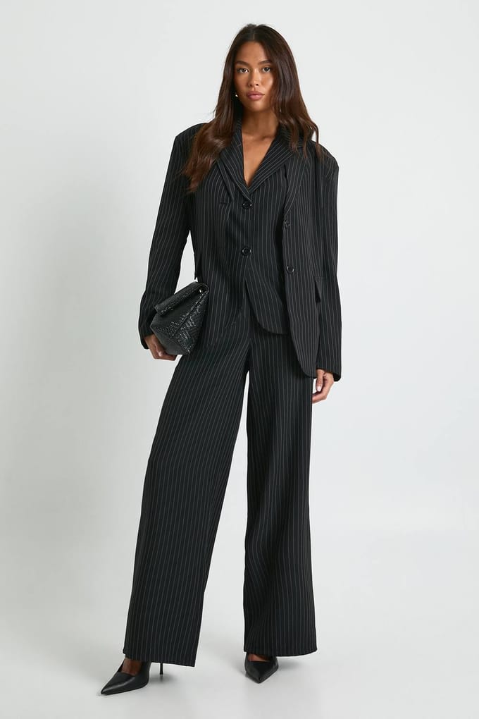 boohoo Dames Streepjes lang getailleerd vest | Zwart | Maat: 38