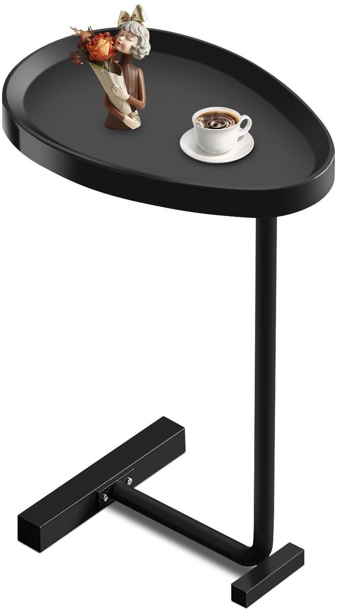 Allecto - C-Vormige Bijzettafel - Multifunctioneel - Zwart - Ovaal