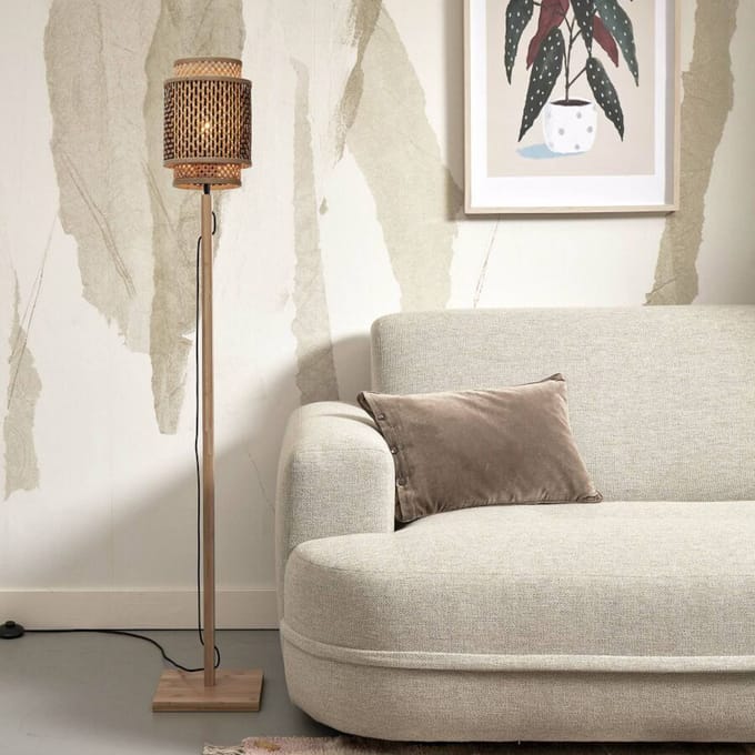 GOOD&MOJO Vloerlamp Bhutan - Bamboe/Zwart - 20x20x135cm - - Staande lampen voor Woonkamer - Slaapkamer