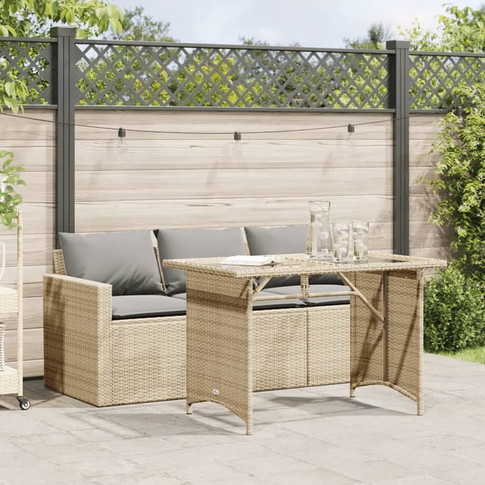 vidaXL - 2-delige - Tuinset - met - kussens - poly - rattan - beige