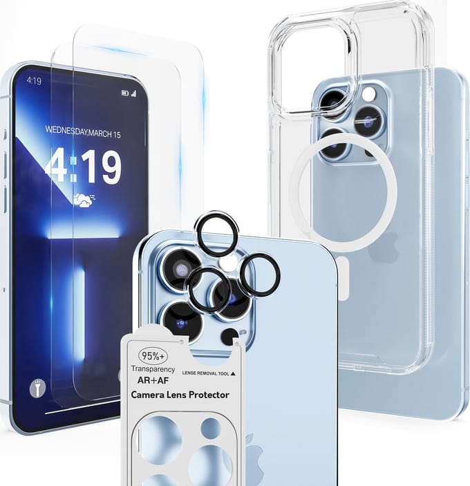 Hoesje Geschikt voor iPhone 13 Pro Max Transparant - 2x Screenprotector - Geschikt voor MagSafe - Camera Lens Protector - Anti Shock