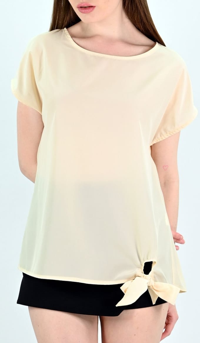 YesMooi - Satijnen Top met Knoop - Beige - S (36)