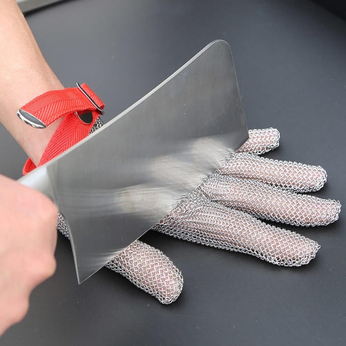 Hoge kwaliteit roestvrij staal gaas mes snijbestendige maliënkolder beschermhandschoen XL zilver/rood