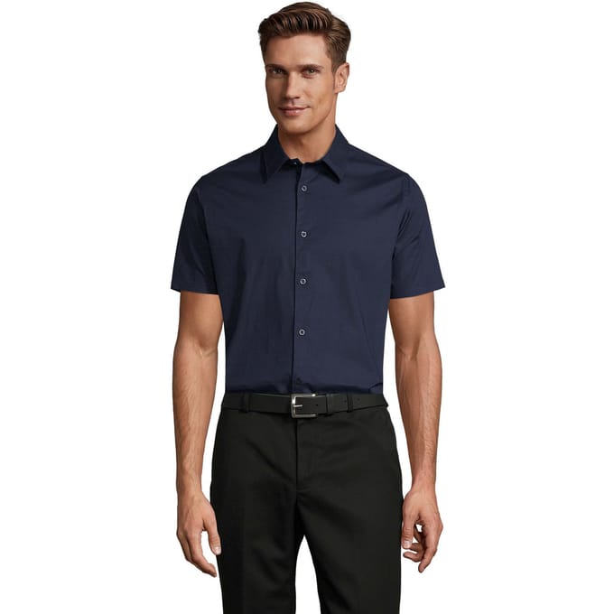 SOLS Heren Broadway Stretch Overhemd met Korte Mouwen (Donkerblauw)