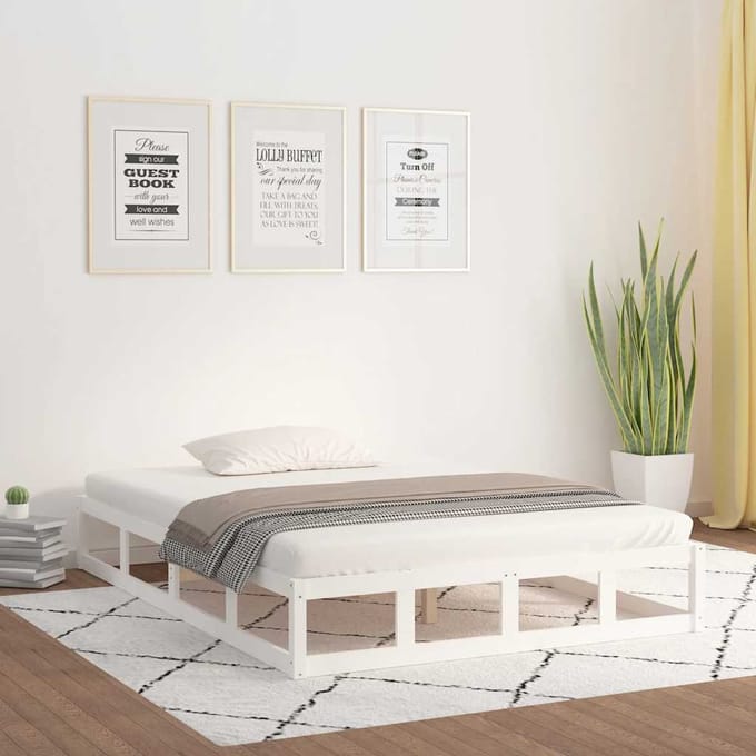 vidaXL - Bedframe - massief - hout - wit - 140x200 - cm
