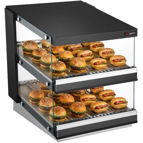 GGM Gastro Warmhaltevitrine - 600mm - 980 Watt - mit 2 Ablagen - Schwarz