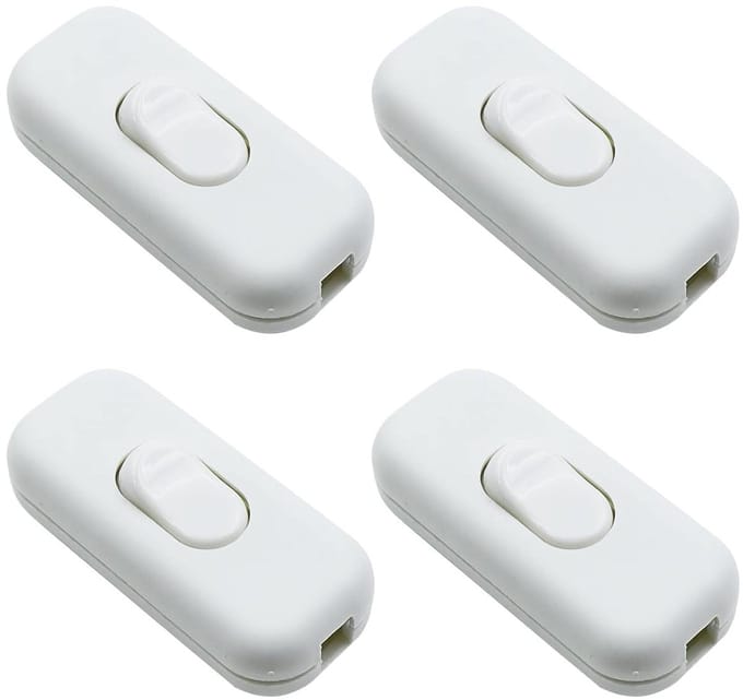 Inline torpedo schakelaar set van 4, 250V 6A, klein bipolar voor 2- of 3-draads kabel, wit en compact design