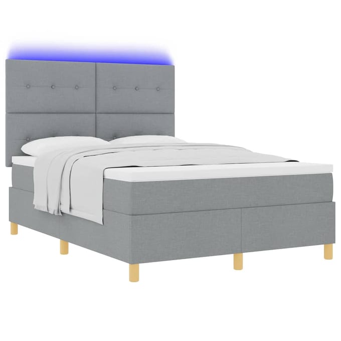 vidaXL - LED - Box - Spring - Bed - met - hoofdeinde - Lichtgrijs - 160 - x - 200 - cm - Stof