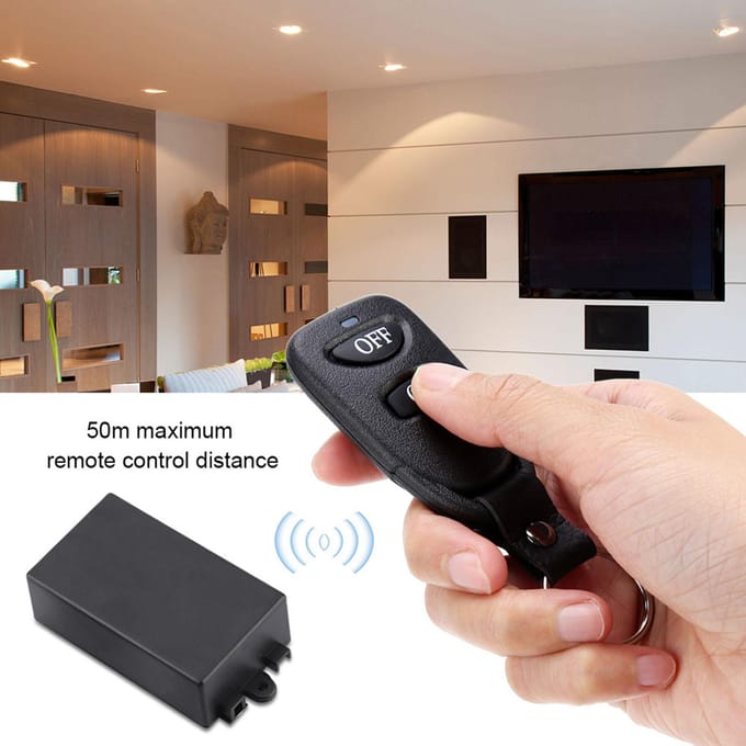 AC 220V 1CH Interrupteur à Relais Récepteur à Télécommande Sans Fil avec 2 Émetteurs 433MHZ black