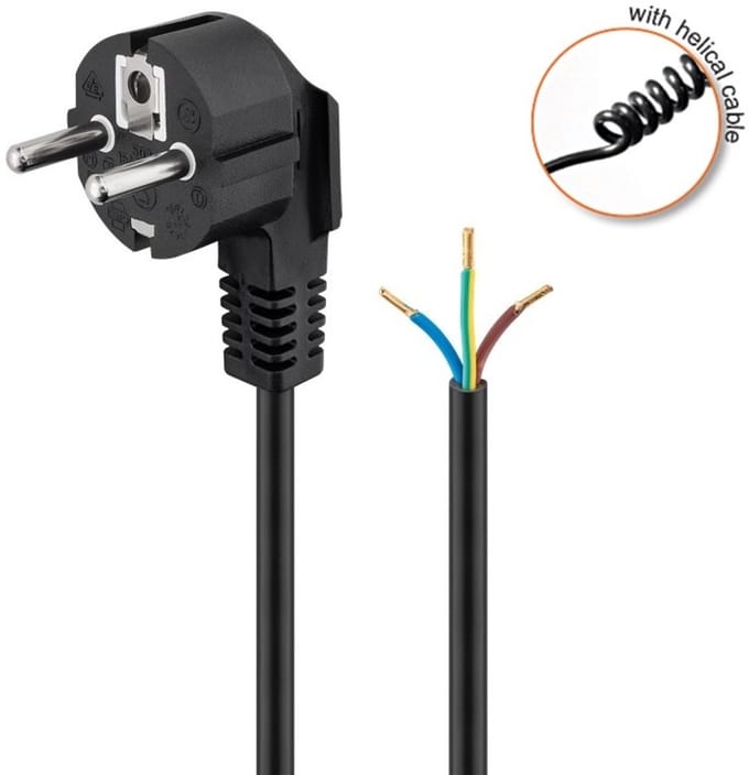 CEE 7/7 - 3-aderig open eind stroom spiraalkabel | 3x 1,50mm | zwart | 2 meter