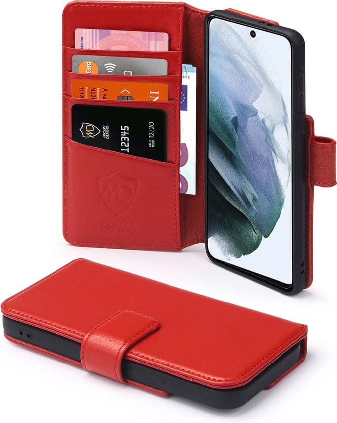 MobyDefend Hoesje - Geschikt voor Samsung Galaxy S21 FE - Luxe Leren Wallet Bookcase - Rood