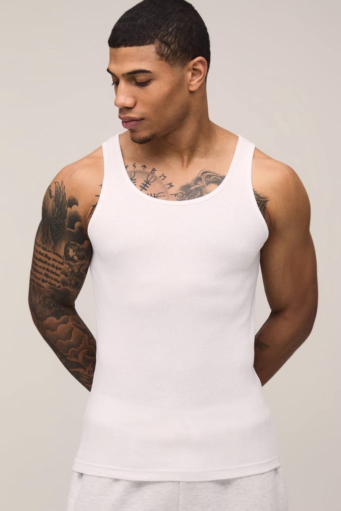 Essential Slim Fit Ribbed Vest | White | Size Medium