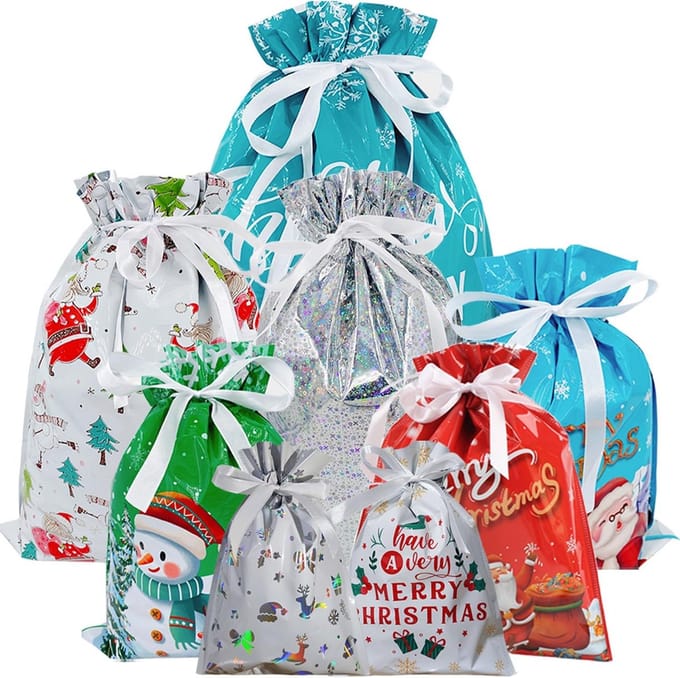 30 Kerstcadeauzakjes met Trekkoord - Geschenktassen XL, Groot, Medium en Klein - Diverse Feestelijke Designs