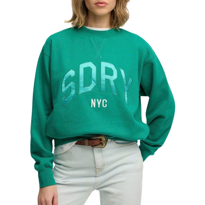 Superdry Varsity Satin Applique Crew Sweater Dames