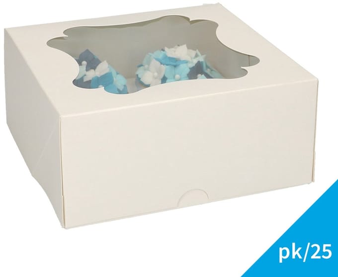 FunCakes Cupcake Doos voor 4 Cupcakes of Muffins - Wit - 25 Stuks - Cupcake Bewaardoos
