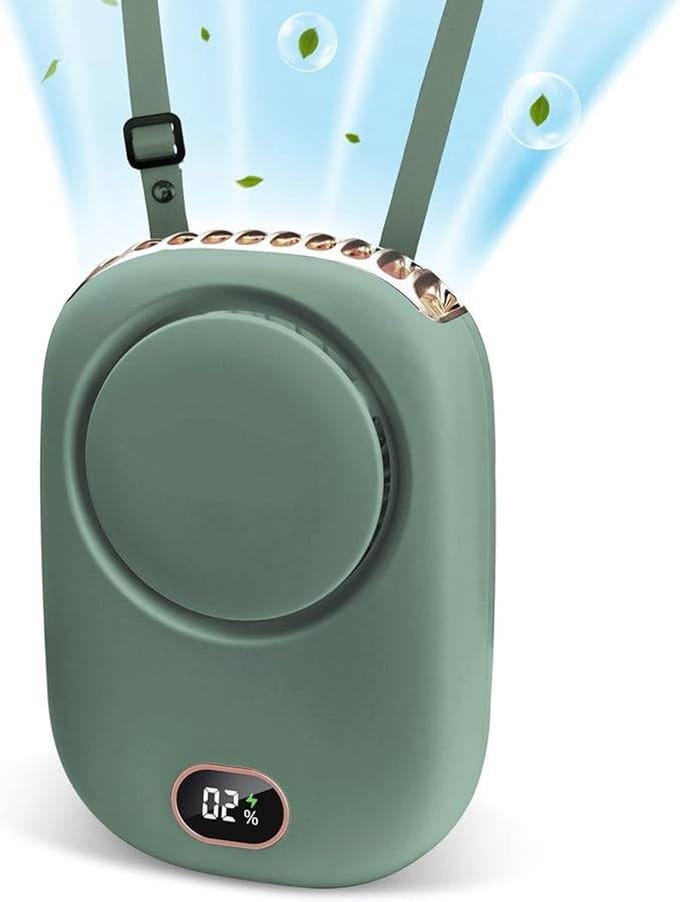 LISM - Draagbare nekventilator, handsfree, inclusief verstelbaar netsnoer en standaard, USB-oplaadbare, bladloze miniventilator, draagbaar, drie windsnelheden.
