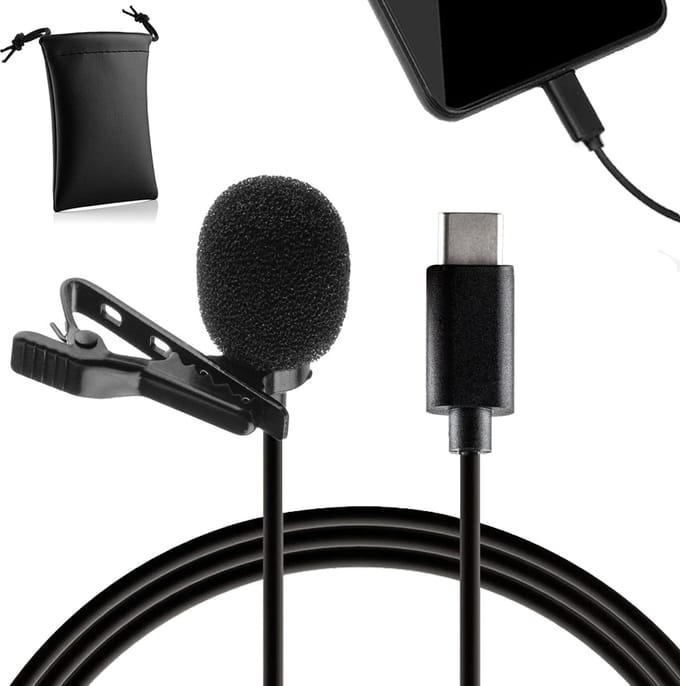 MOJOGEAR Speldmicrofoon USB-C voor smartphone en tablet - 1,5 meter kabel dasspeld - Lavalier microfoon voor o.a. iPhone 15, iPhone 16, iPhone 17 & Samsung/Android smartphones - Zwart