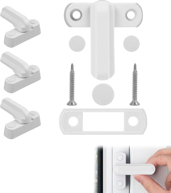 Raambeveiliging Set - Extra Sluitingen - Extra Veiligheid - Draaibare Vergrendeling - 4 Stuks - Wit