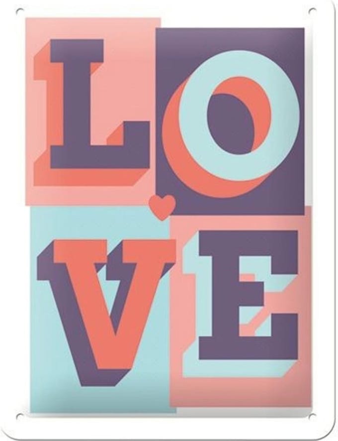 Love Embossed Reliëf Metalen Bord  15 x 20 cm