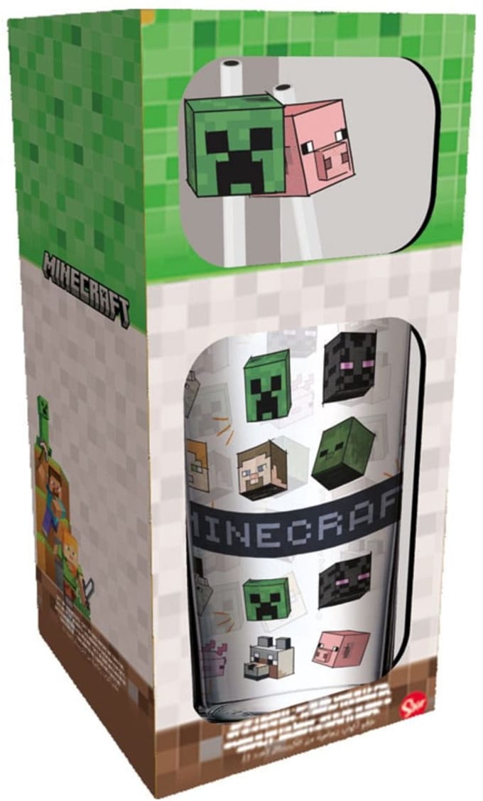 Minecraft Glass Tumbler with Straws Characters 485 ml