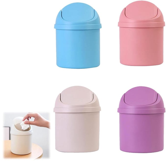 Mini Prullenbak - Tafel Afvalemmer - Bureau Organisatie - Met Deksel - 4 Stuks - Multicolor