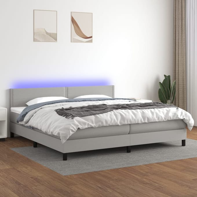 vidaXL - Boxspring - met - matras - en - LED - stof - lichtgrijs - 200x200 - cm