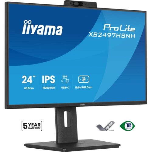 iiyama ProLite XB2497HSNH-B1 - 24 inch - Full HD - IPS - 100Hz - Verstelbaar - USB-C Dock - Windows Hello Cam