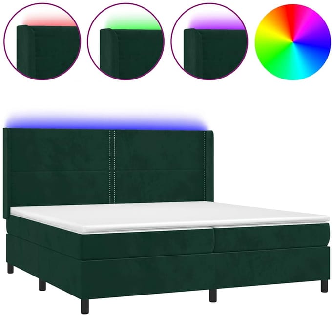 vidaXL - Boxspring - met - matras - en - LED - fluweel - donkergroen - 200x200 - cm